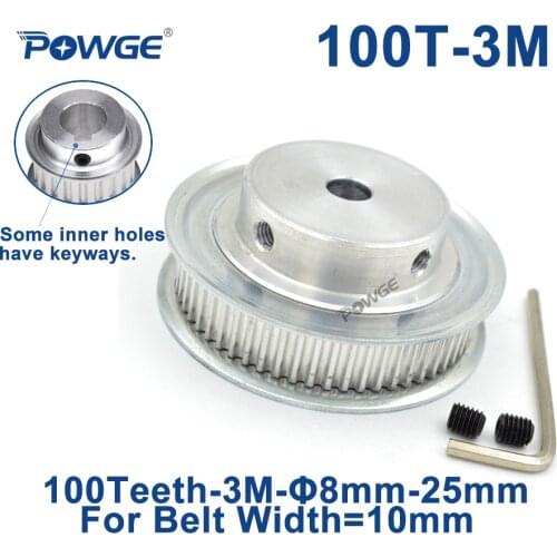 POWGE Arc Tooth 100 Teeth 3M Synchronous Pulley Bore 8/10/12/14/16/19/20/22mm for Width 10mm HTD3M Timing belt 100Teeth 100T