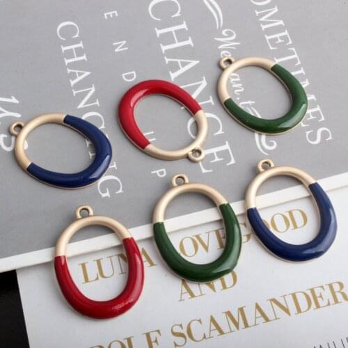 10PCs/Lot Half Gold Color Tone Oval Pendant Elegant Circle Enamel Charms DIY Accessories For Handmade Jewelry Necklace Earrings