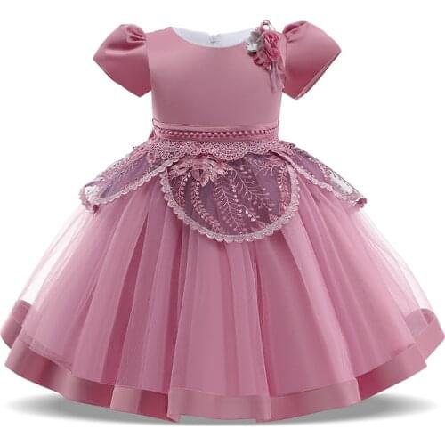 2021 Pageant Short Sleeve Kids Vintage Dress For Girl Children Costume Beads Party Flower Princess Dresses Girls Vestido Gown