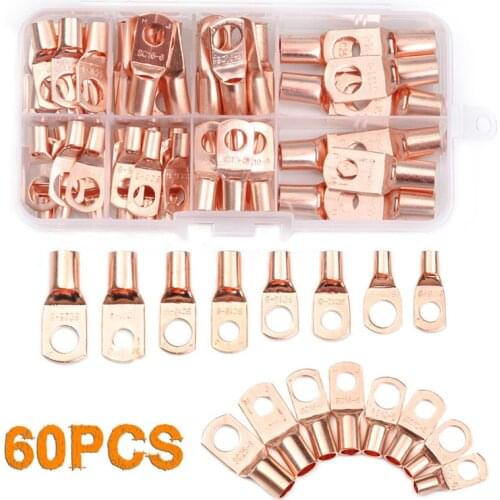 60PCS SC6-25 Copper Lug Ring Wire Connectors for Battery Bare Cable Electric Wire Crimp Terminal For Battery