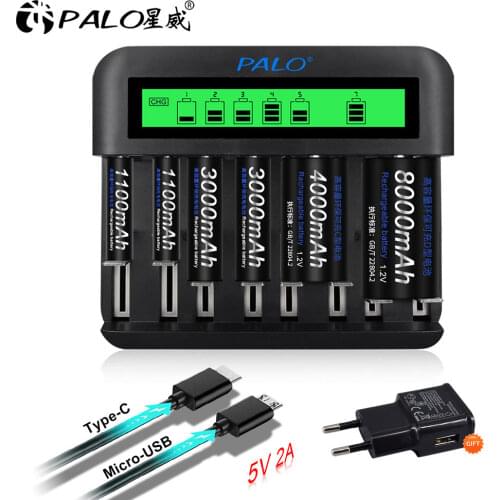 8 Slots smart LCD Display 1.2V AA Battery Charger for AA AAA SC C D size battery 1.2V rechargeable battery Ni-MH Ni-CD batteries