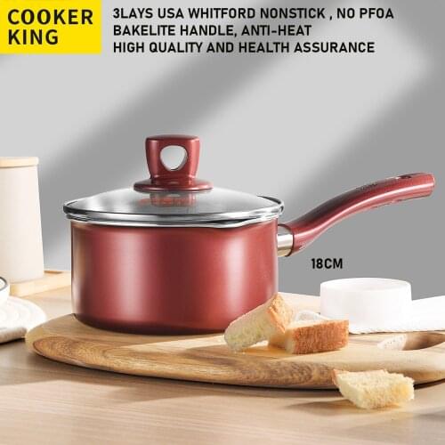 COOKER KING Nonstick Saucepan Milk Pan Sauce Pot With Glass Lid Suitable For All Stove Including Induction Fondue PFOA Free 18cm