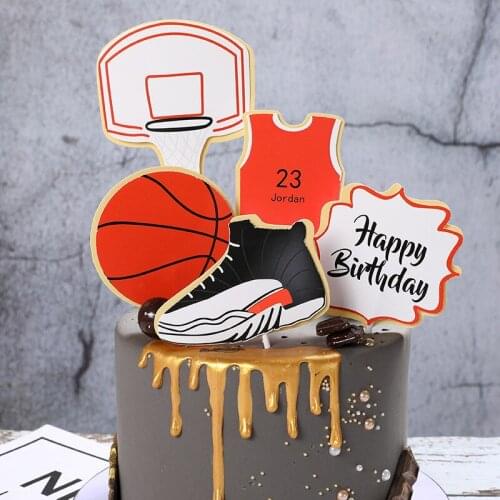 Basketball Cupcake Topper Football Theme Sports Happy Birthday Cake Topper Flags For Kids Boys Birthday Party Cake Decorations