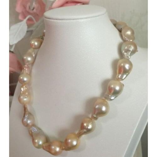 Free shipping elegant20-25mm baroque gold pink pearl necklace 18inch 14k