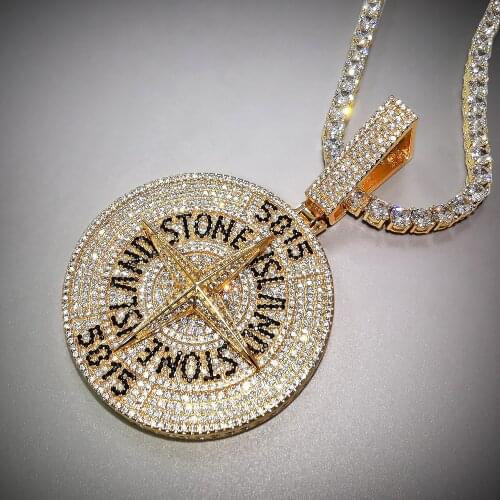Hip Hop Big Compass Shape Pendant With Chain For Men Gifts Bling Cubic Zirconia Necklace Jewelry