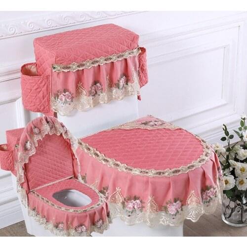 Fyjafon 3pcs Toilet Seat Cover with storage bag Red Warm Toilet Case Bathroom Washable Closestool Seat cover Blue Toilet Case