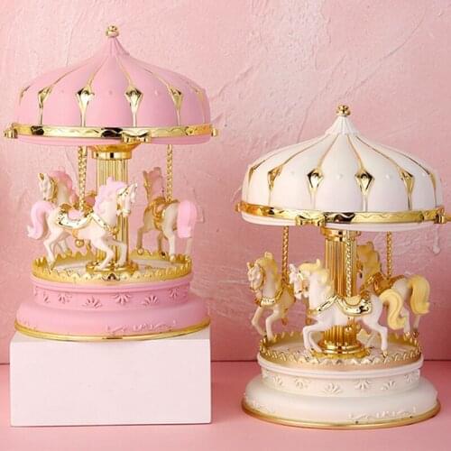 Wooden LED Carousel Music Box Carousel Decoration Luminous Round Music Box Christmas Children Toy Wedding Birthday Gift carousel