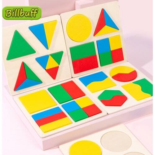 Montessori Wooden Toy Building Blocks Early Learning Educational Toys Color Shape Match Kids Puzzle Toys For Children Boys Girls