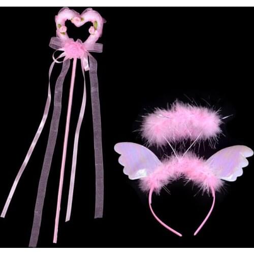 Kid Fashion Heart-shaped Fairy Wand Stick Halo Hairband Headband Headdress Garland For Festival Carnival Party Costume