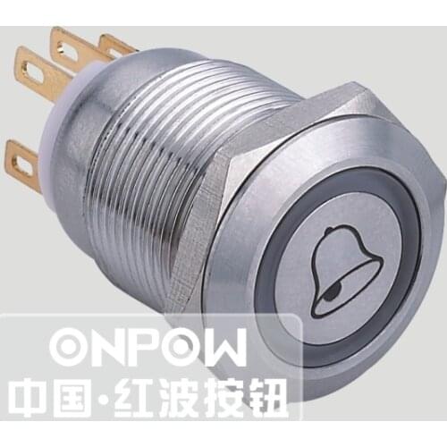 ONPOW 19mm Doorbell symbol Laser engraved Ring illuminated Metal Push button switch (LAS1GQ-11E/S/Bell) CE,ROHS