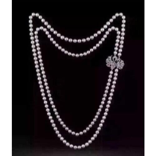 Double strands9-10mm south sea round white pearl necklace 26"28" KKK