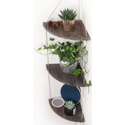 Jute Rope Wood Wall Floating Shelves Retro Hanging Rack Corner Shelf Displays Storage Rack Wall Decoration