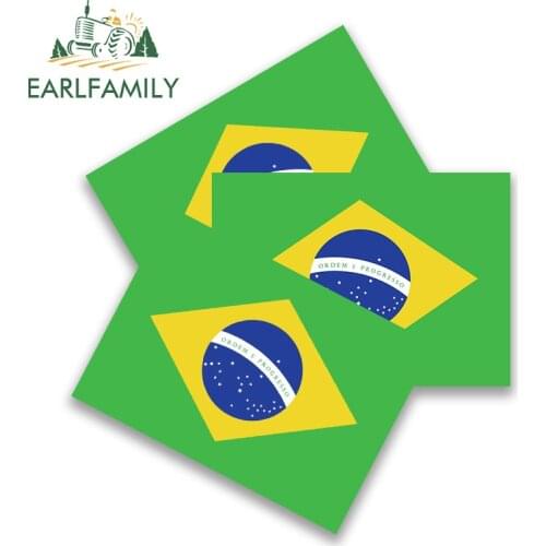 EARLFAMILY 13cm 3Pcs Brazilian Flag Motorcycle Car Stickers Anime Decal Funny Car Assessoires Campervan Sticker Vinyl Material