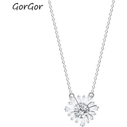 GorGor Necklace Women 925 Sterling Pattern Snowflake Mosaic Zircon Pendant Exquisite Beautiful Birthday Gift Jewelry A2157