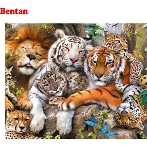 Full Square Drill 5D DIY Diamond Painting Tiger Lion Leopard Animal Diamond Embroidery Cross Stitch Kit Christmas Gift Decor