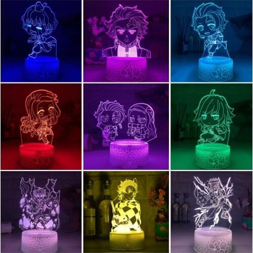 Kimetsu No Yaiba Tanjiro Kamado Figure 3d Night Lamp for Child Bedroom Decor Nightlight Kids Led Night Light Demon Slayer Gift