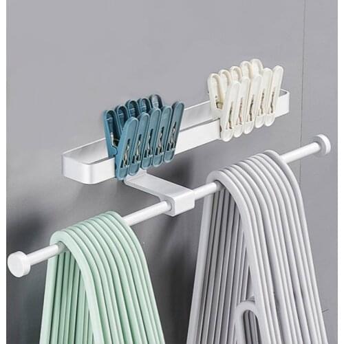 Space aluminum clip rack storage artifact creative storage free punch bedroom bathroom clothes rack clip storage rack simple