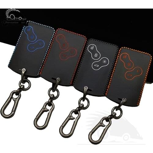 Leather Key Case Holder for Renault Clio Scenic Megane 2 3 Duster Sandero Captur Twingo Koleos 4 Buttons Key Cover Keychain