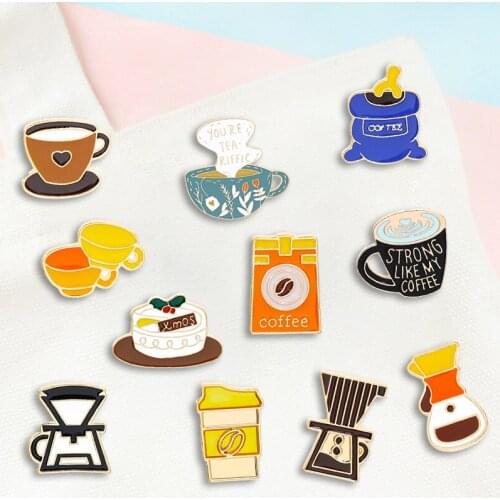 Creative Trendy Cartoon Coffee Cups Oil Drop Brooch Pin Denim Bag Gift For Friends Men Women Fashion Jewelry Clothes Decoration