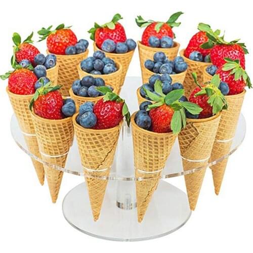 16-Hole Round Acrylic Ice Cream Cone Dessert Holder Display Stand Party Shelf