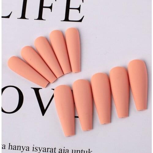 Pink Full Cover Matte Fake Nails Coffin Pre-designed False Nails Solid Colored Long Nail Art Decoration Nail Tips Nail Acrylic