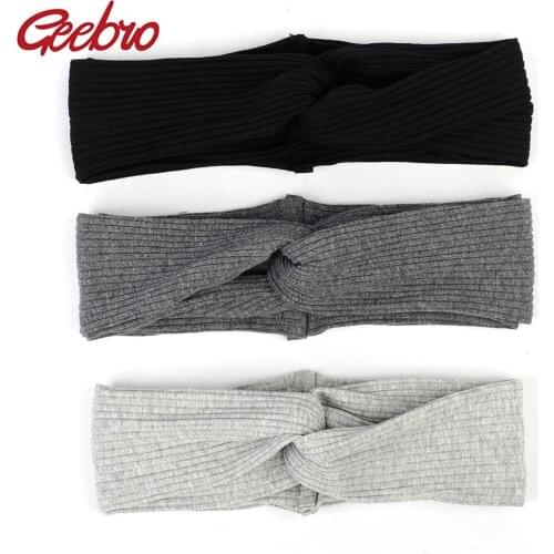Geebro Fashion Children Solid Ribbed Headband Knotted Cotton Striped Hairband For Kids Baby Girls Elastic Hair Accessories DQ719