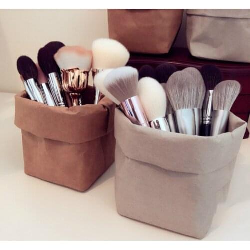 Washable Kraft Paper Storage Bag Makeup Brush Container Jewelry Sundries Storage Bags Desk Organizer Living room Home Decor