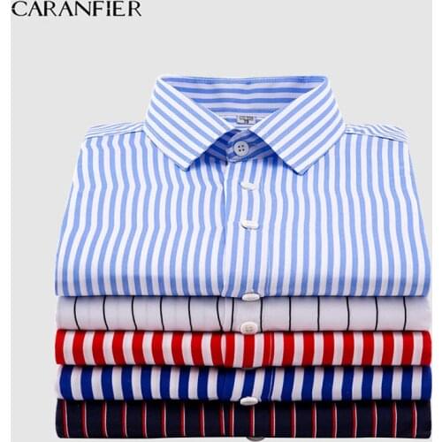 CARANFIER 7PCS Mens Dress Shirt Youth Hot-Selling Leisure Stripped Bouses Short Sleeve Fashion Male Shirts Chemise Homme