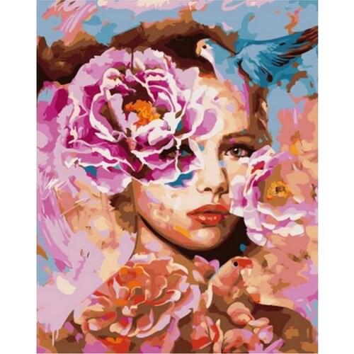 Frameless diy painting by numbers wall decor painting on canvas for home decor 4050cm lady flower and bird