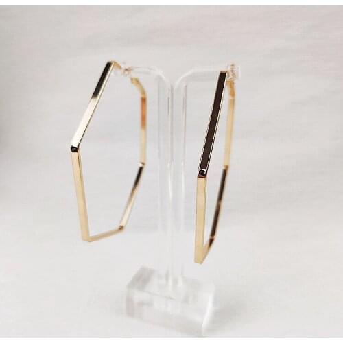 New Good Hoop Earring Shape Charming Retro Popular Exaggerated Trendy Hexagonal Show Party Irregular Huge Gift Hip-Hop Gold 014