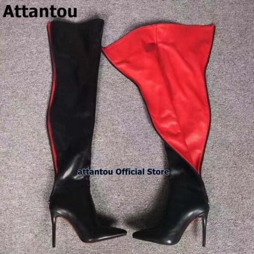 Sheepskin Leather Back Zipper Slim Fit Winter Long Boots Women Shoes Thin High Heels Over The knee Thigh High Bota Plus Size 43