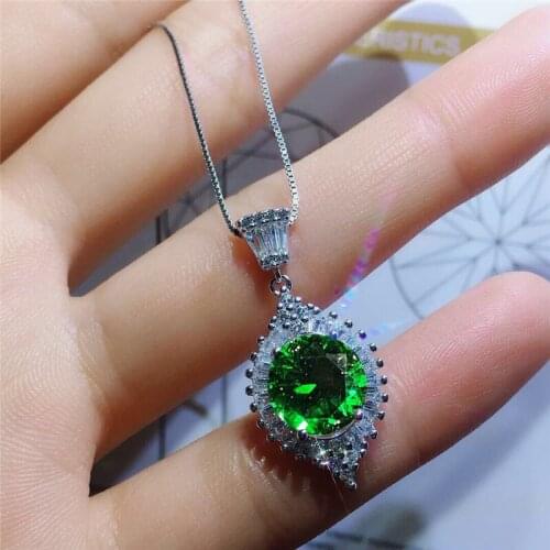 White Red Green Round Zircon Pendant Necklace Cute Rainbow Crystal Stone Necklace Vintage Silver Color Chain Necklaces For Women