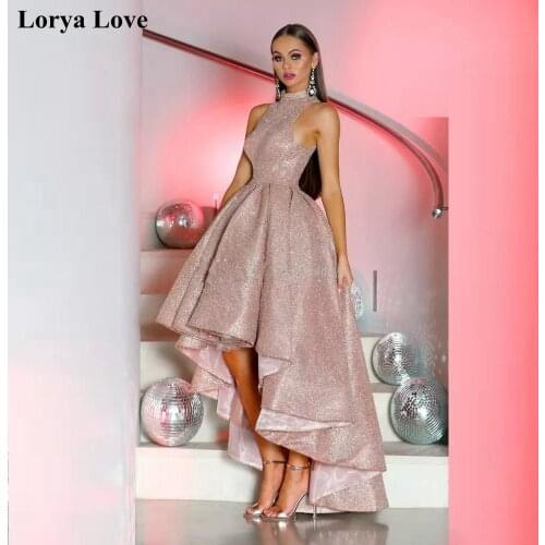 Elegant Prom Dresses Women Formal Party Night Evening Gowns 2020 Rose Gold Sexy Short Front Long Back Sleeveless Vestido De Gala
