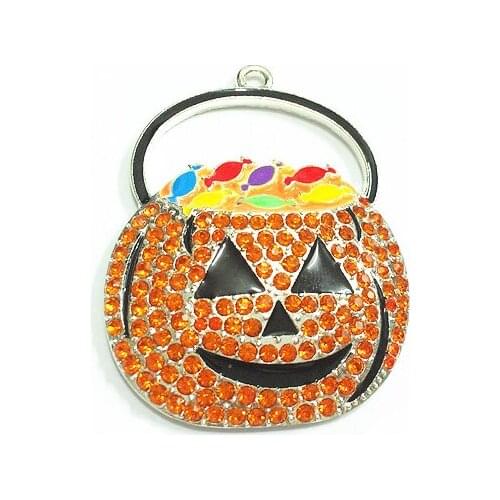 Newest 46mm*38mm 10pcs/lot Pumpkin Basket Rhinestone Pendants For Halloween Jewelry Making