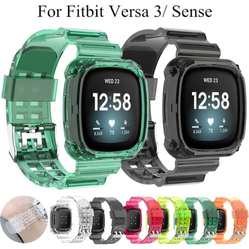 Clear Band Cover For Fitbit Versa 3 / Fitbit Sense Bracelet Transparent Jelly Replacement Strap and Protective Case For Versa3