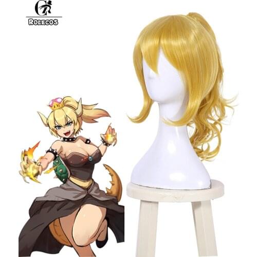 ROLECOS Princess Koopa Cosplay Hair Bowsette Cosplay Headwear Koop-hime Blonde Ponytail Women Hair