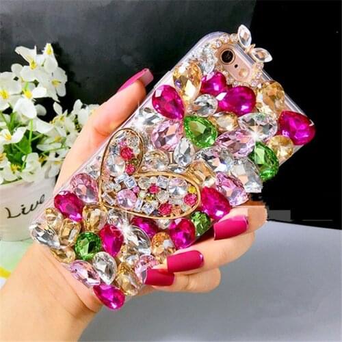 Luxury Bling Crystal Rhinestone Case With Cute Diamond Heart Shining Case Cover For iphone 11 12 X XS MAX XR 5S 6 7 8 PLUS Cases