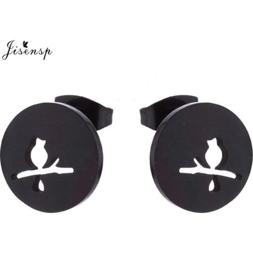 Jisensp Hollow Bird on Branch Earring for Women Friendship Gifts Stainless Steel Ear Studs Animal Aros Earing Fashion Jewellery
