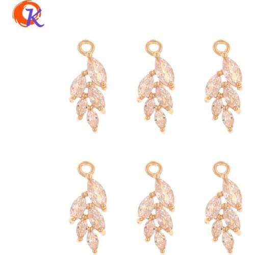 Cordial Design 50Pcs 7*16MM CZ Charms/Jewelry Accessories/Earring Connectors/Leaf Shape/DIY Making/Hand Made/Earring Findings