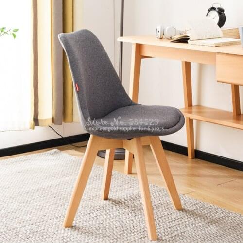 Simple Modern Home Dining Chair Solid Wood Legs Office Chair Creative Modern Chair PP Cloth Style 45cm Seat Height Soft Seat