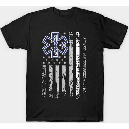Thin White Line American Flag Star of Life EMS EMT Paramedic Gift T-Shirt. Summer Cotton Short Sleeve O-Neck Mens T Shirt New
