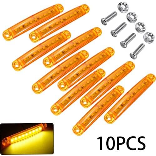 Universal 10pcs 10x1.5cm 24V 9LED Car Truck Bus Amber Side Lights Waterproof Marker Warning Lamp Accessories