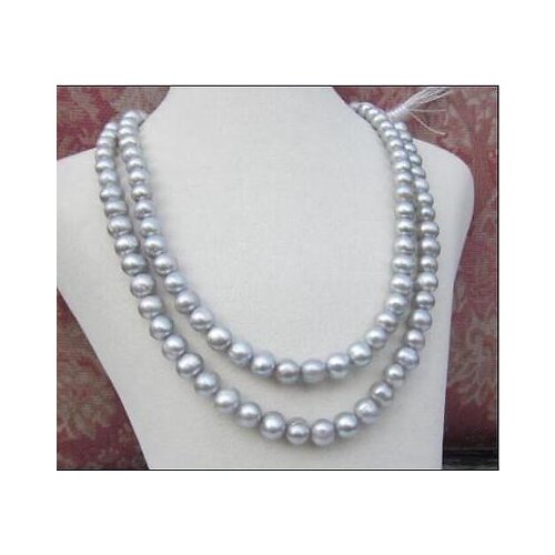 NATURAL AAA 9-10MM ROUND SOUTH SEA GRAY PEARL NECKLACE 50" 14K GOLD CLASP