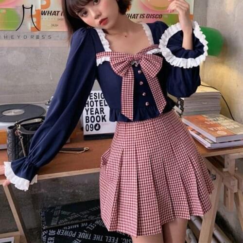 Heydress Casual Beach Party Skirt Suit 2021 Summer Kawaii Plaid Pleated Skirt Women Elegant Sweet Korean Chic Sexy Mini Skirt