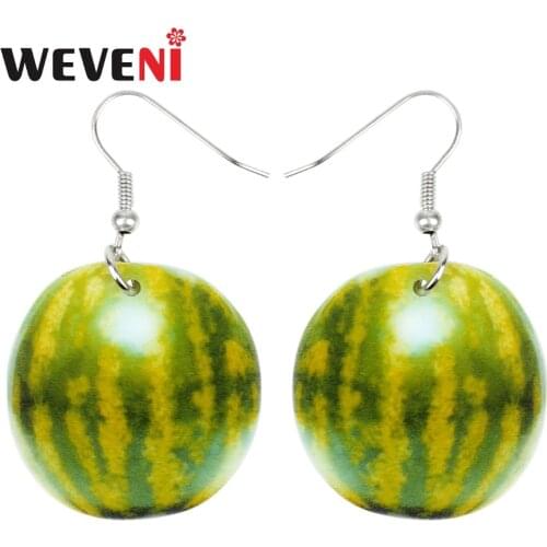 WEVENI Acrylic Green Watermelon Earrings New Long Dangle Drop Trendy Fruit Jewelry For Women Girls Bijoux Tropic Wholesale 2018