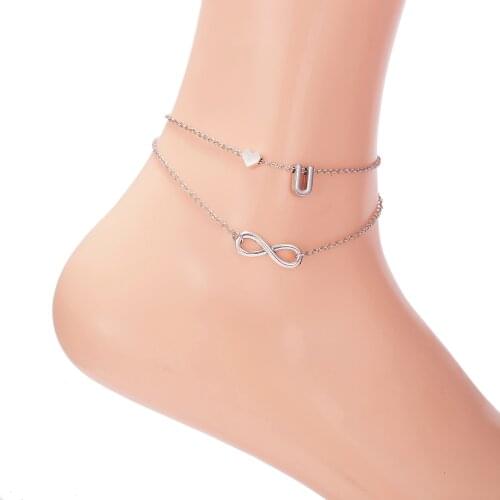 Bohemia A-Z Initial Letter Anklets For Women Heart Infinity Love Alphabet Link Anklet Bracele Summer Beach Party Foot Jewelry