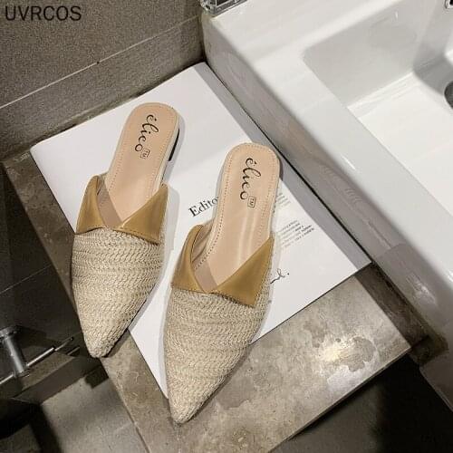 Baotou Half Drag Women Summer New Style Linen Woven Holiday Flat Sandals Female Fairy Style All-match Sandals Hot Sale in 2021