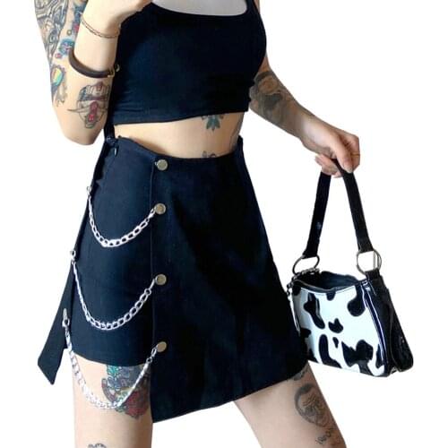 Women Pantskirts Punk Chain Irregular Splicing Shorts Autumn High Waist Fashionable Fake Skirt Clubwear Streetwear