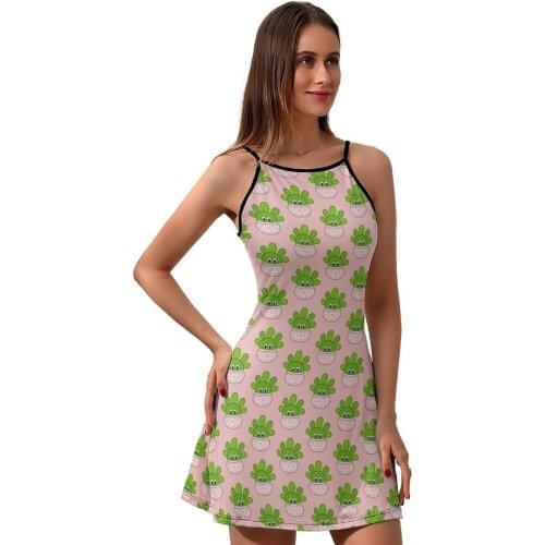 Cactus Dress Suspender Pattern Daily Dresses Cheap Female Polyester Aesthetic One-Piece Dress
