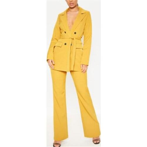 Custom Made Business Pant Suits for Women Plus Size Ladies Pantsuit Yellow Blazer+Pants for Work Pantsuit for Wedding Party